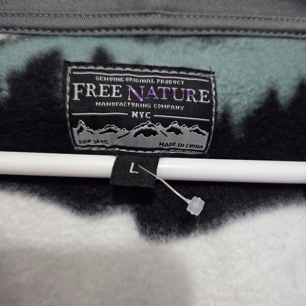 Free Nature Mountain Pattern Full Zip up Polar Fleece Hooded Jacket Size Large - Picture 11 of 13